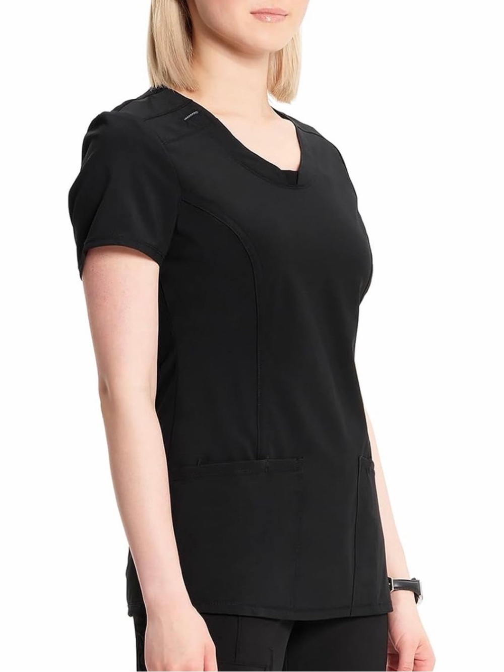 Cherokee Infinity Black Scrub Top Womens M Stretch Athletic Medical Uniform